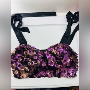 Free people purple sequences crop top sz small